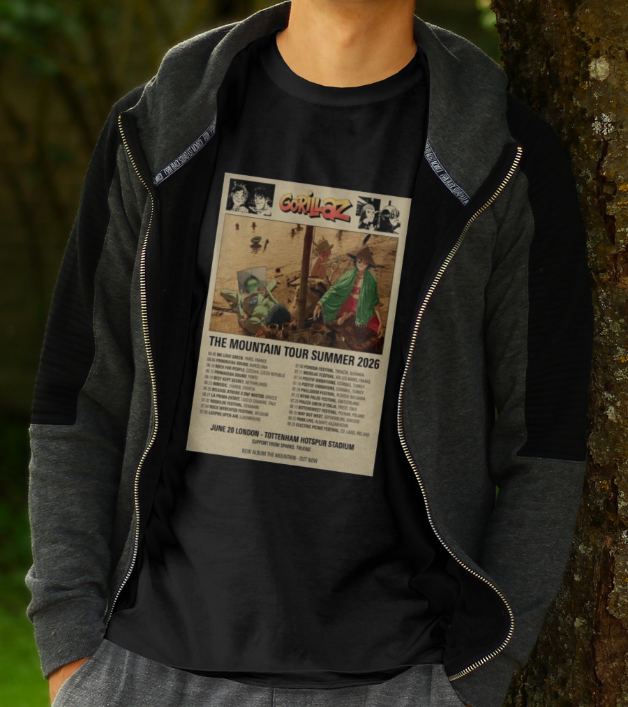 Gorillaz The Mountain Tour Summer 2026 Concert Featuring Noodle And Band Members T-Shirt