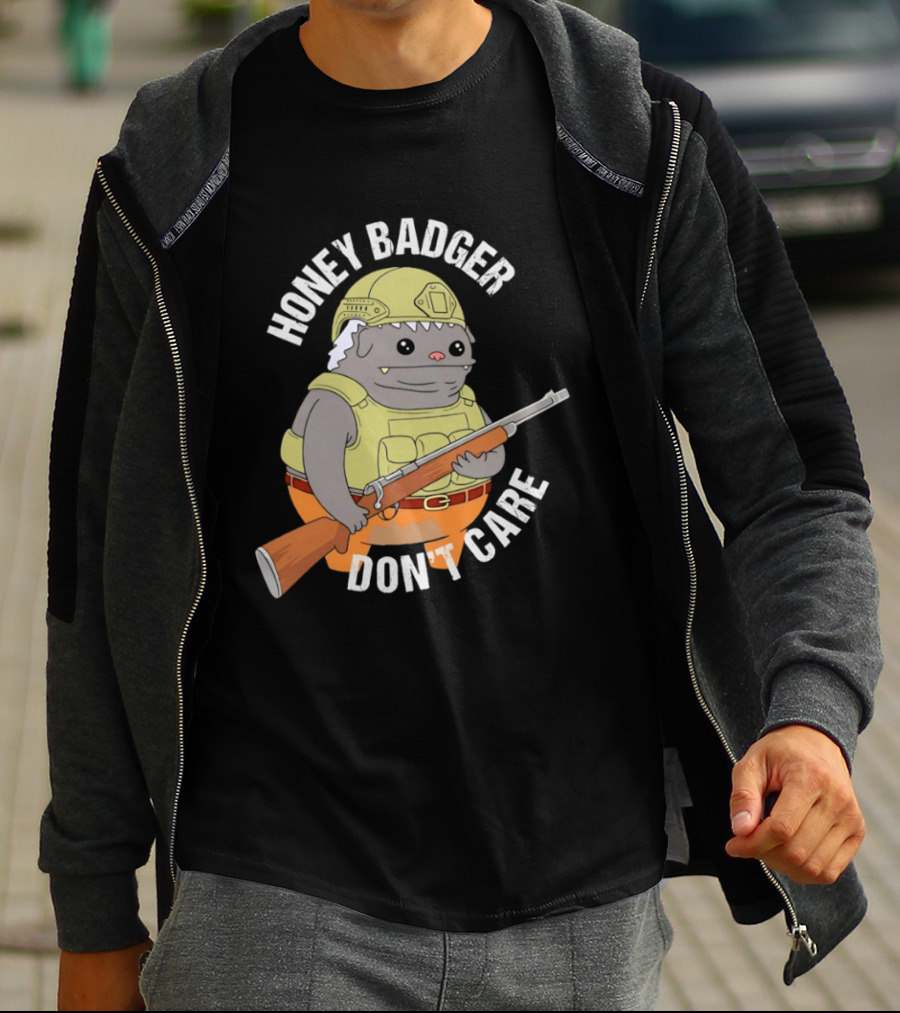 Honey Badger Don't Care Armed Cartoon T-Shirt