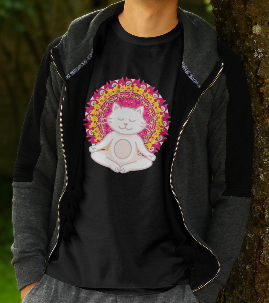Meditation Zen Cat Mandala Yoga Peace Namaste Mindfulness Spiritual Pet Lover Feline Serenity T-Shirt