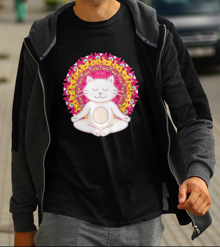 Meditation Zen Cat Mandala Yoga Peace Namaste Mindfulness Spiritual Pet Lover Feline Serenity T-Shirt