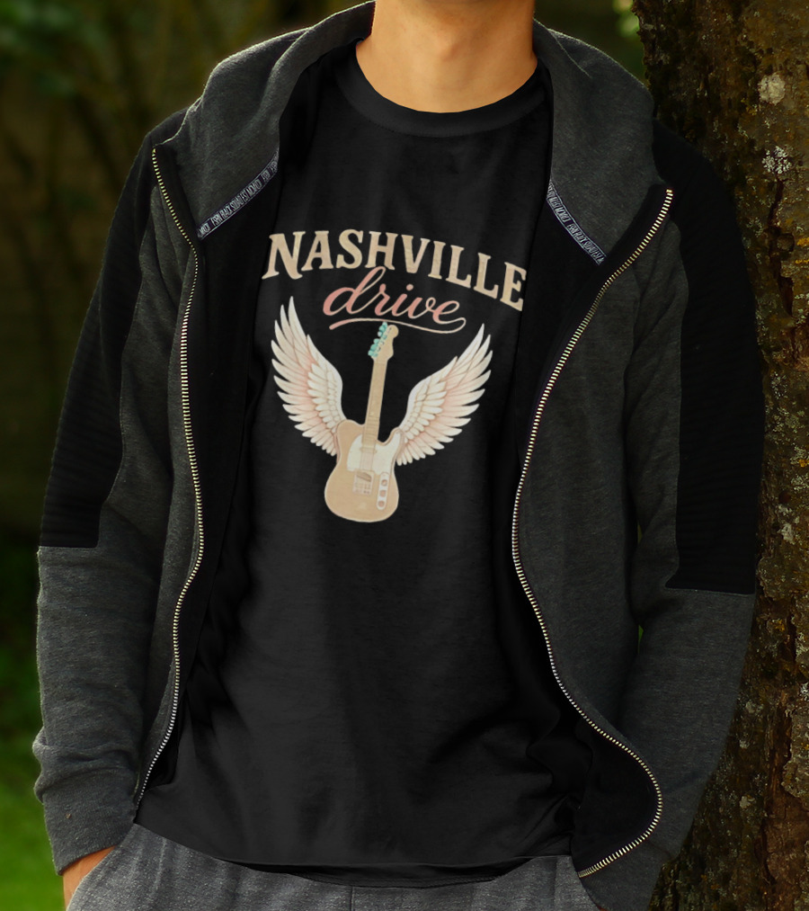 Nashville Drive Electric Guitar Angel Wings Music T-Shirt