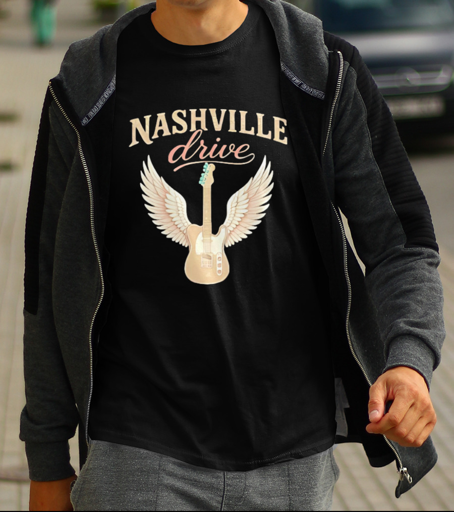 Nashville Drive Electric Guitar Angel Wings Music T-Shirt