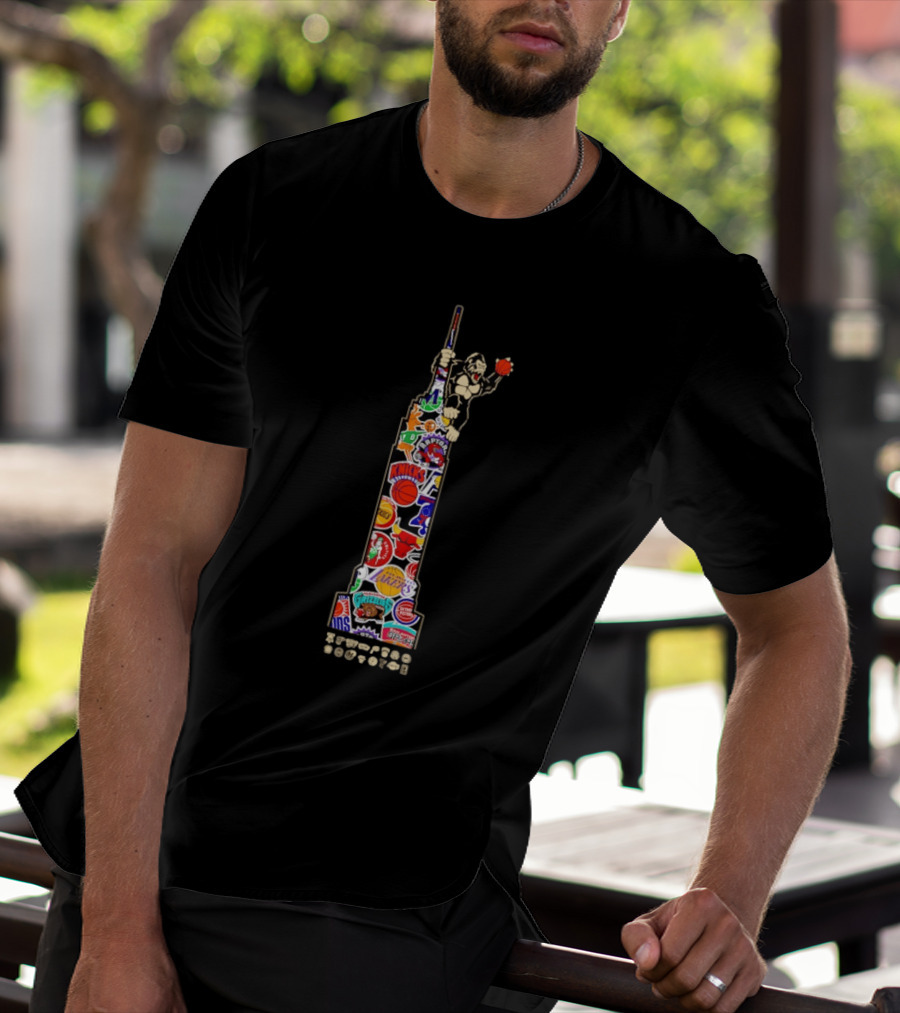 NBA Teams Empire State Building Phoenix Suns Lakers Knicks Gorilla Basketball Logos T-Shirt