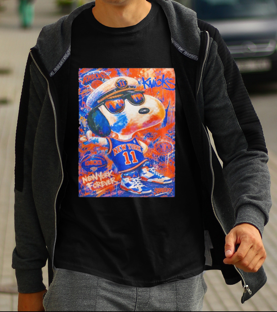 New York Knicks Snoopy Captain 11 New York Forever Streetwear Collection T-Shirt