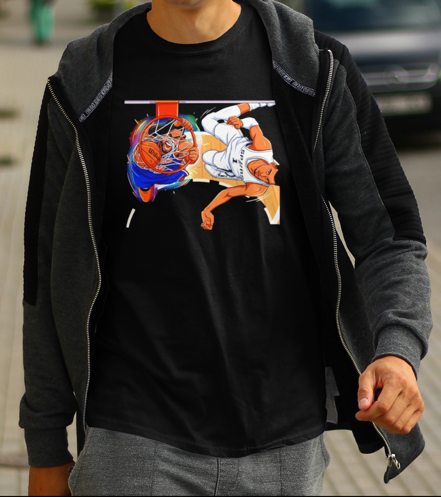 New York Knicks Vs San Antonio Spurs Comic Dunk Battle T-Shirt