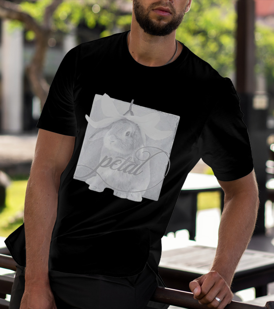 Petal Rabbit With Flower Headpiece On Square Tile Black And White T-Shirt