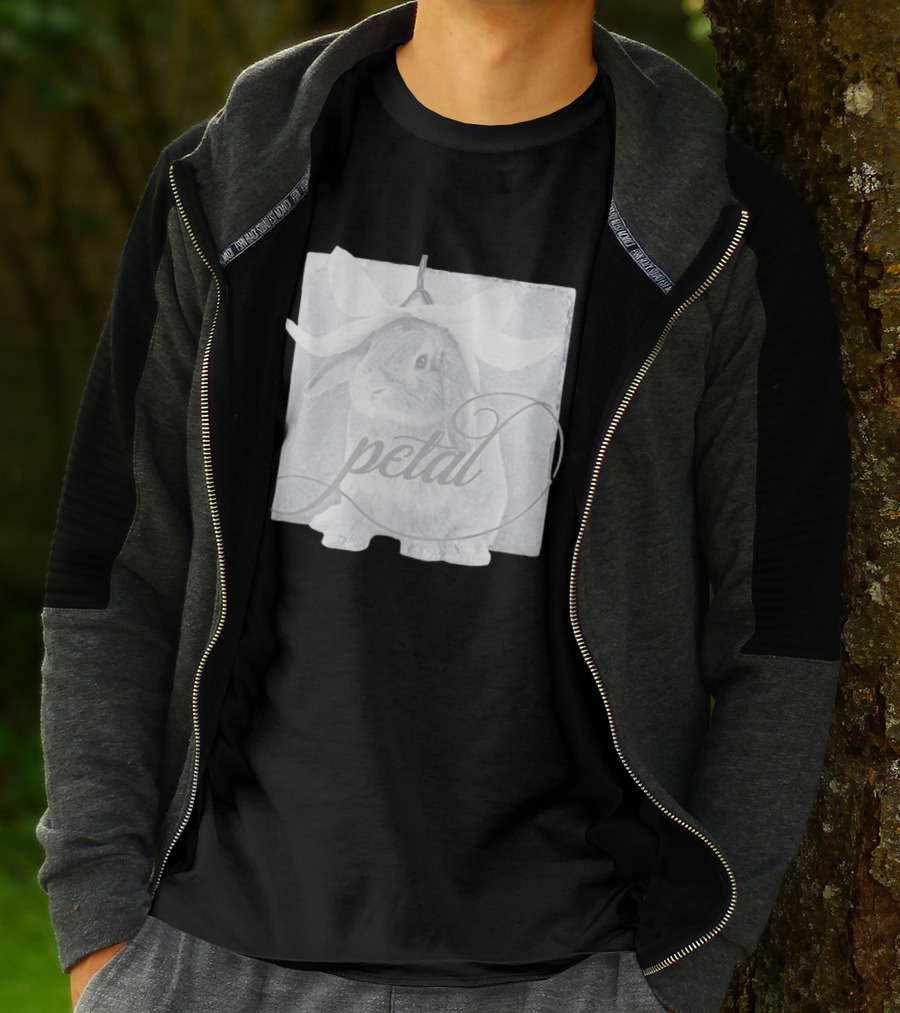Petal Rabbit With Flower Headpiece On Square Tile Black And White T-Shirt