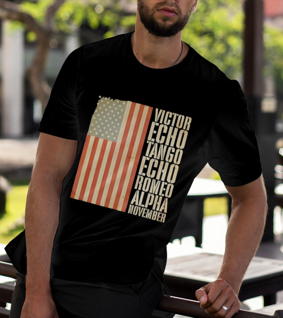 American Flag Victor Echo Tango Echo Romeo Alpha November Phonetic Alphabet T-Shirt