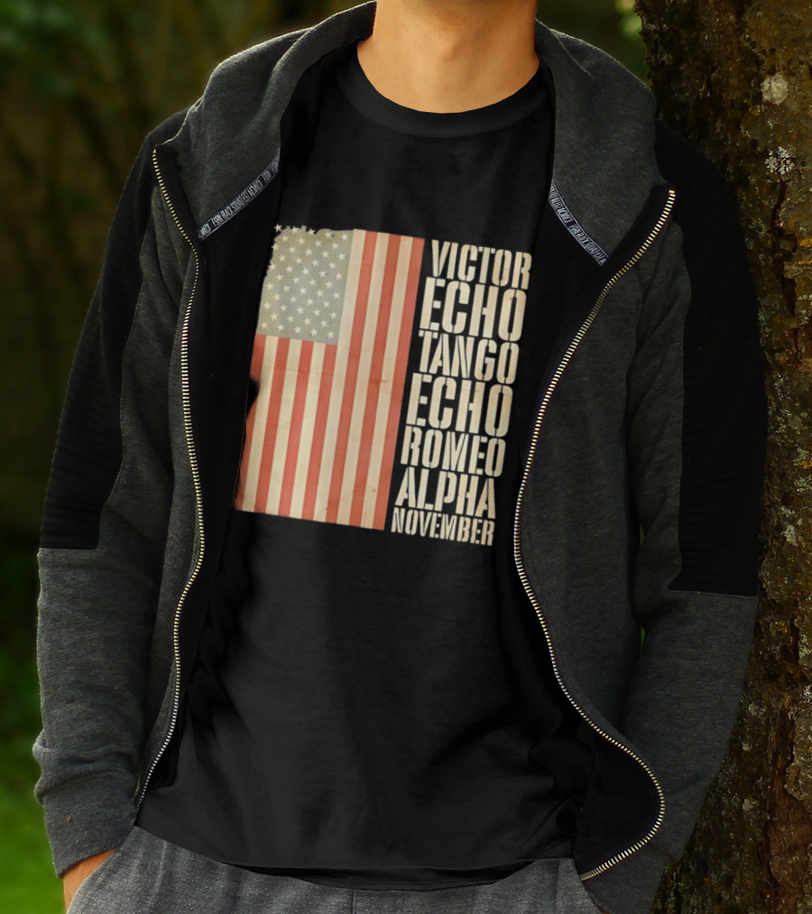 American Flag Victor Echo Tango Echo Romeo Alpha November Phonetic Alphabet T-Shirt