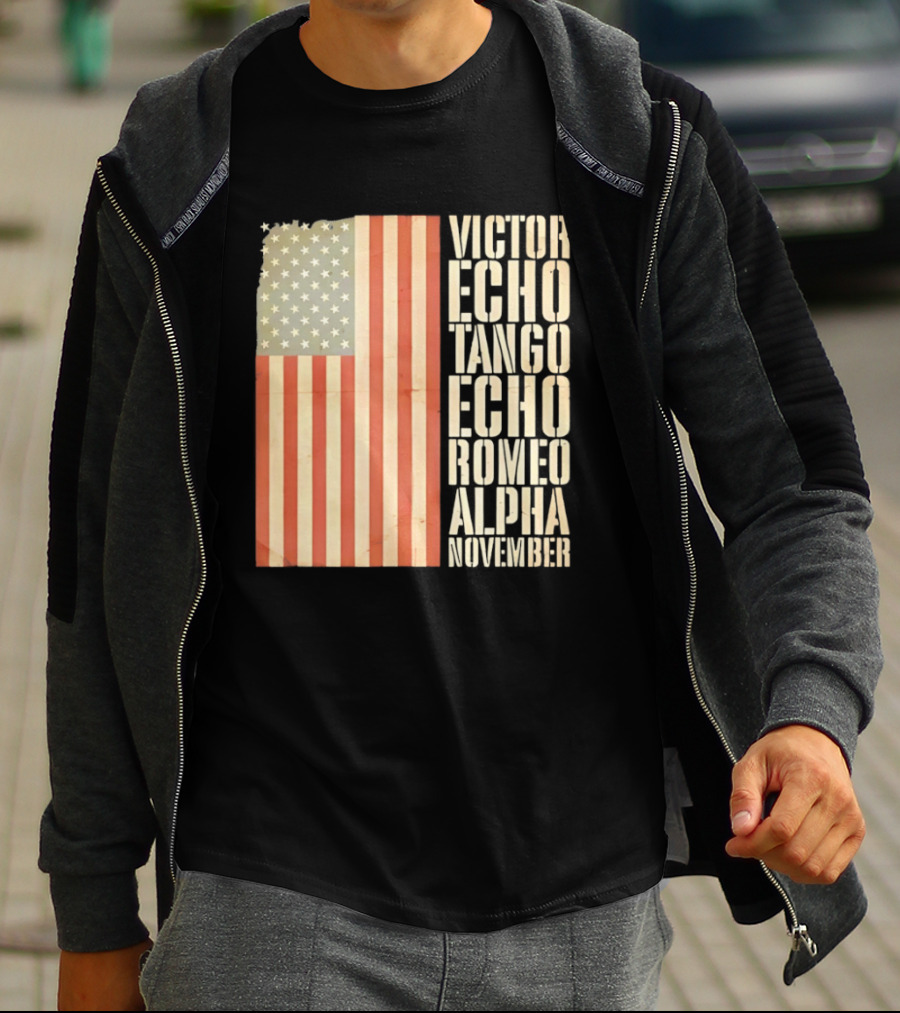 American Flag Victor Echo Tango Echo Romeo Alpha November Phonetic Alphabet T-Shirt