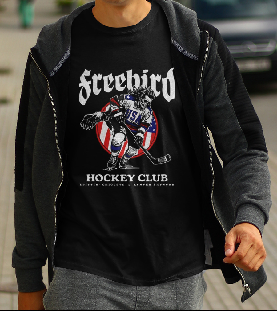 Freebird USA Spittin Chiclets Lynyrd Skynyrd Hockey Club T-Shirt