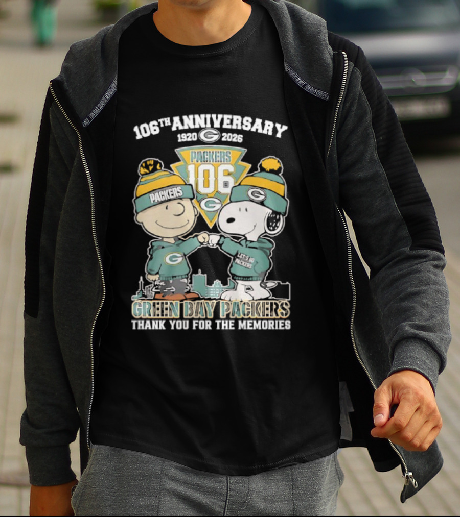 Green Bay Packers 106th Anniversary 1920-2026 Snoopy Charlie Brown Thank You For The Memories T-Shirt