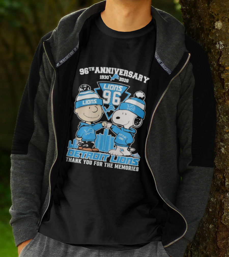 Detroit Lions 96th Anniversary 1930-2026 Snoopy And Charlie Brown T-Shirt