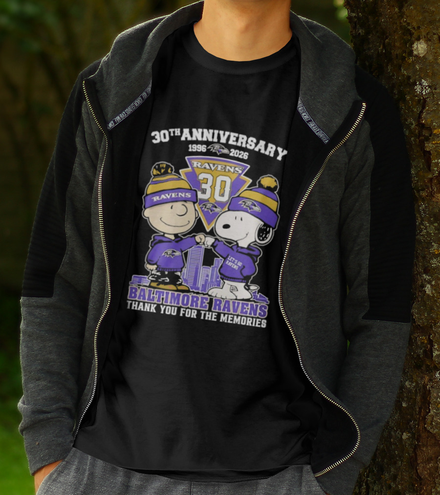 Baltimore Ravens Snoopy Charlie Brown 30th Anniversary 1996 2026 Thank You For The Memories T-Shirt