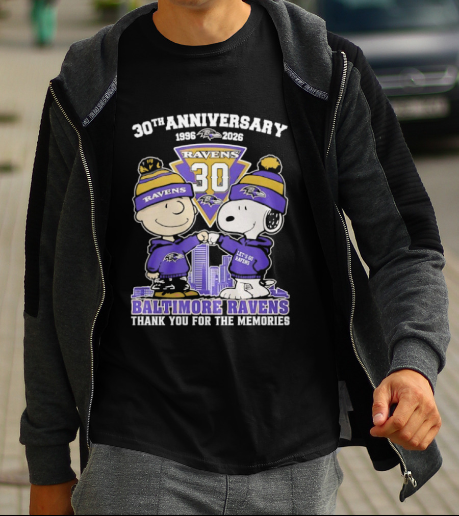 Baltimore Ravens Snoopy Charlie Brown 30th Anniversary 1996 2026 Thank You For The Memories T-Shirt