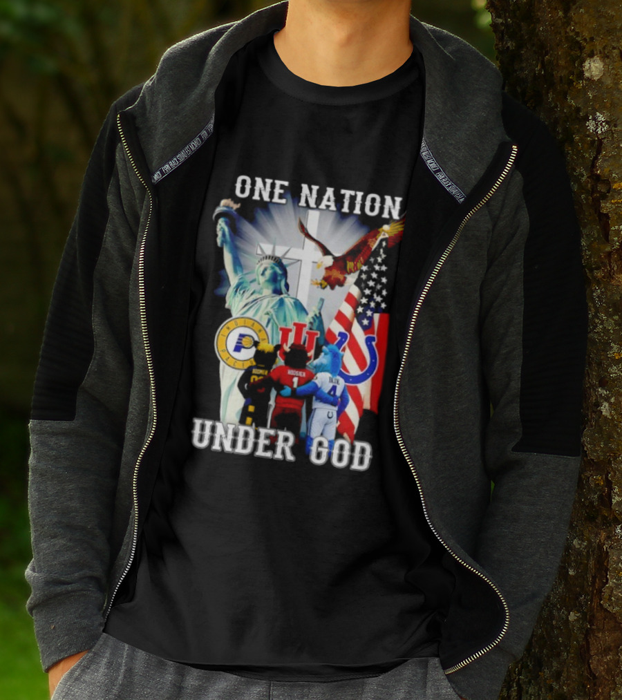 Indiana Hoosiers Indianapolis Colts Indiana Pacers One Nation Under God Statue Of Liberty American Flag T-Shirt
