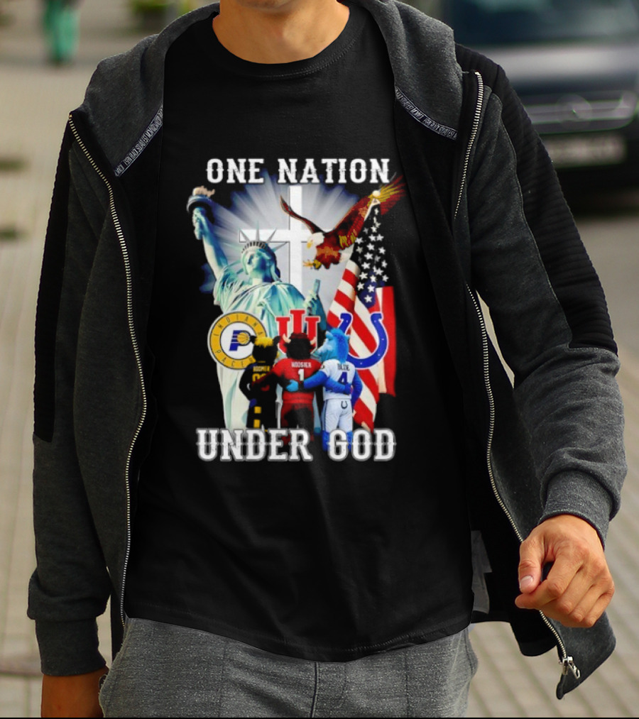 Indiana Hoosiers Indianapolis Colts Indiana Pacers One Nation Under God Statue Of Liberty American Flag T-Shirt