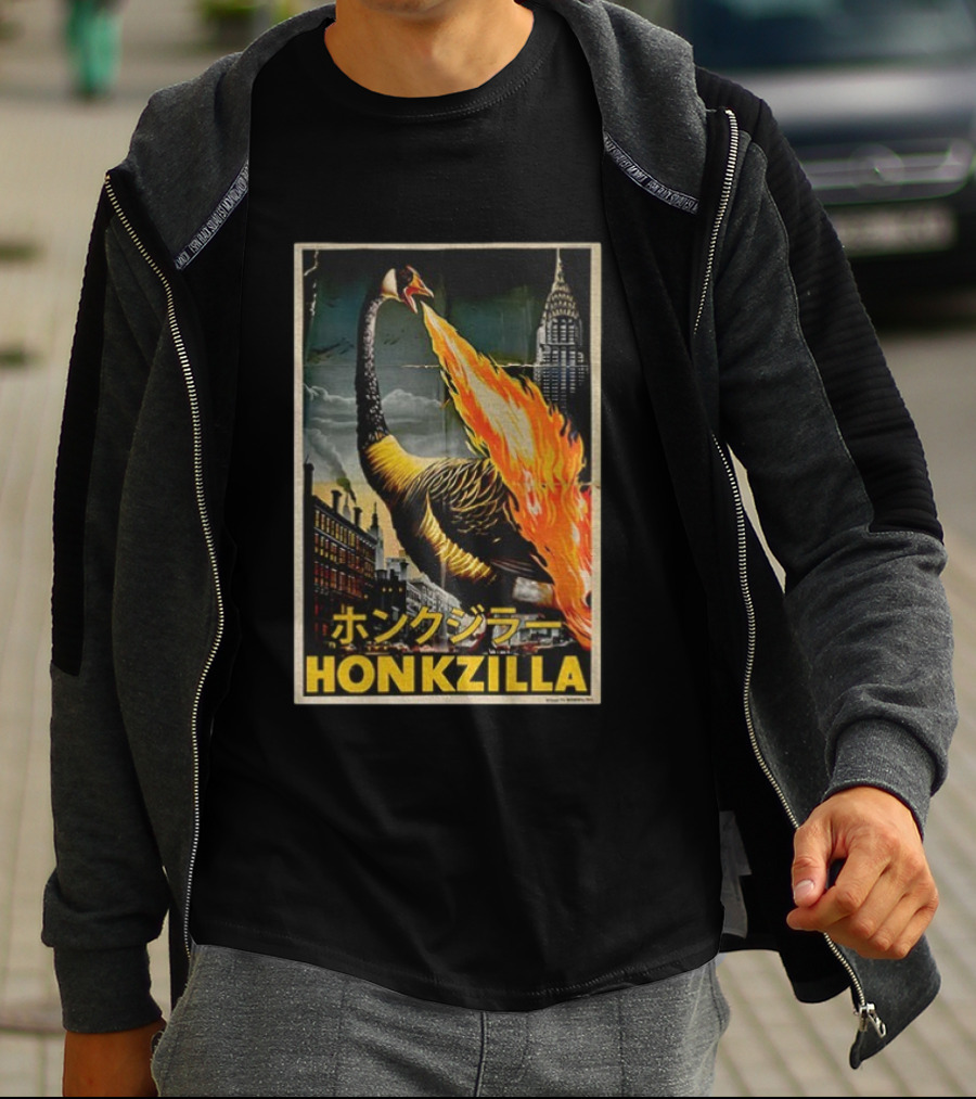 Honkzilla Goose Retro Japanese Movie Fire-Breathing City Attack T-Shirt