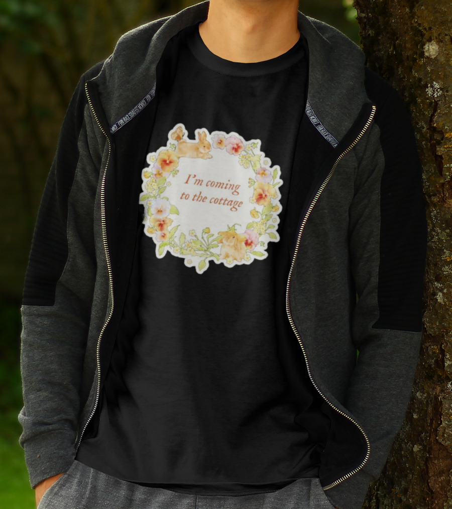 I'm Coming To The Cottage Floral Bunny Wreath T-Shirt