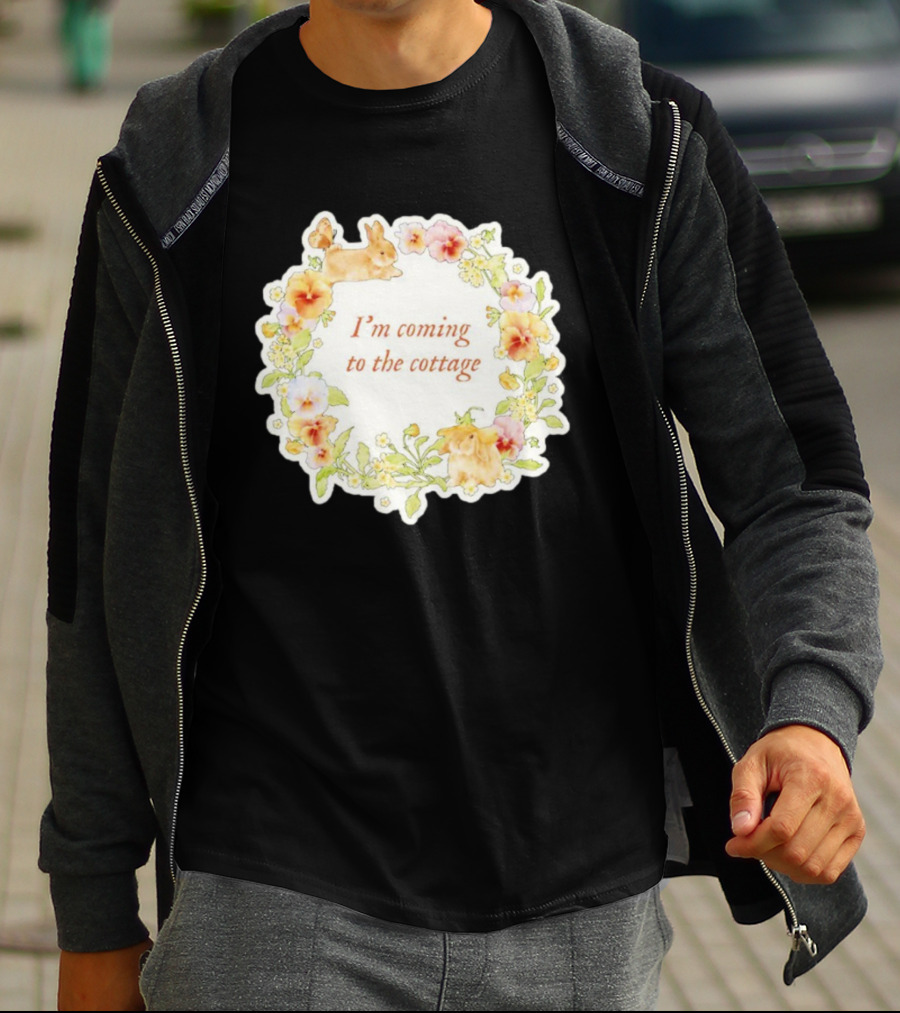 I'm Coming To The Cottage Floral Bunny Wreath T-Shirt