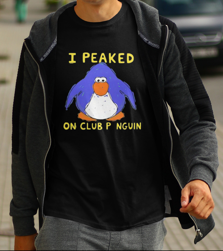 I Peaked On Club Penguin Retro Nostalgia Memorable Penguin Character T-Shirt