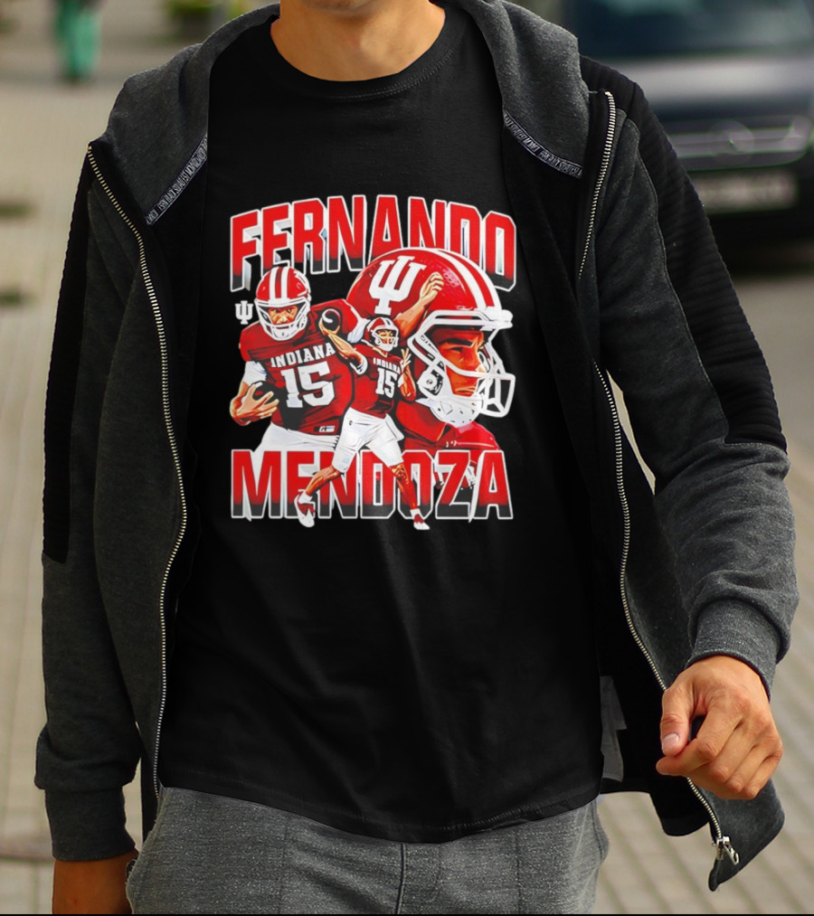 Indiana Football Fernando Mendoza Collage NCAA Player Number 15 T-Shirt