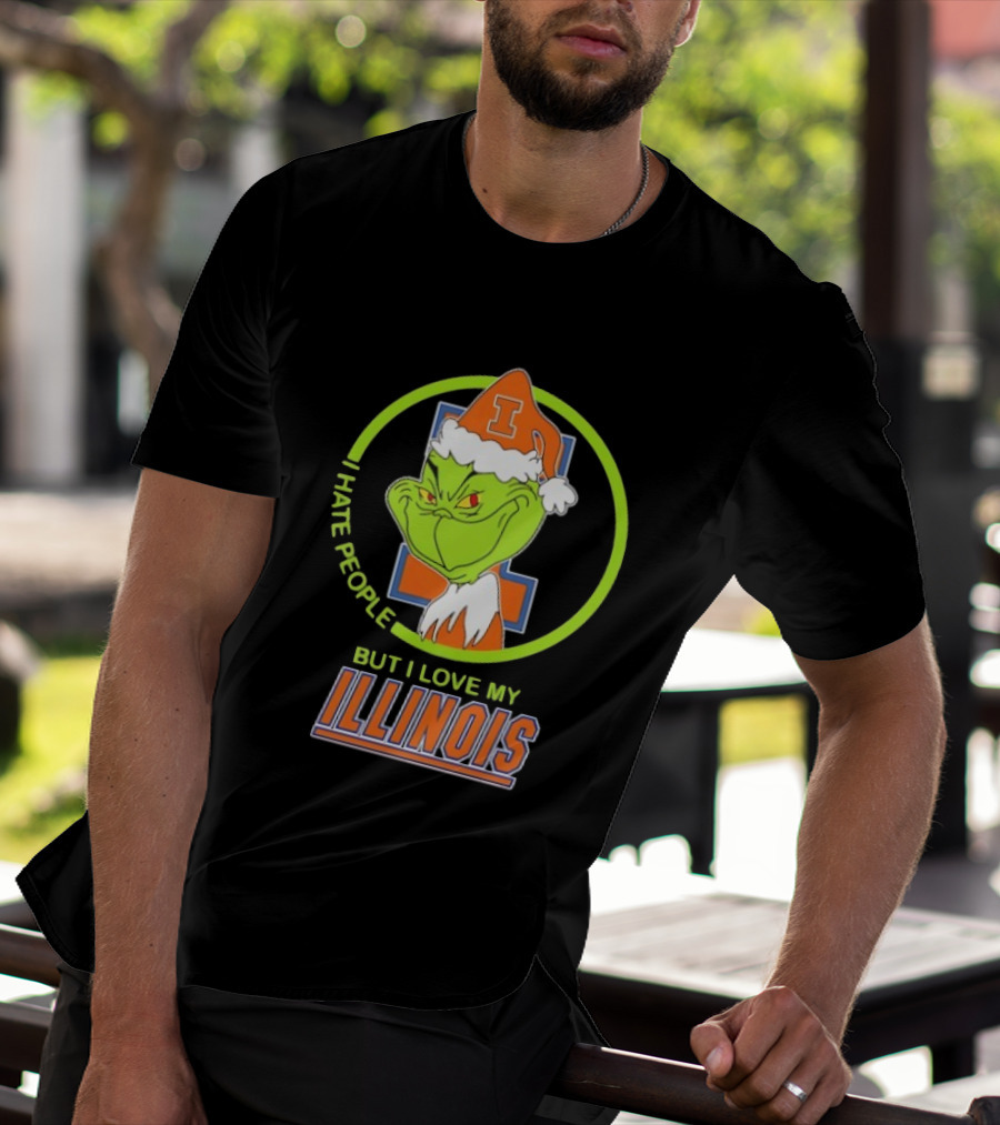 Grinch I Hate People But I Love My Illinois Fighting Illini T-Shirt
