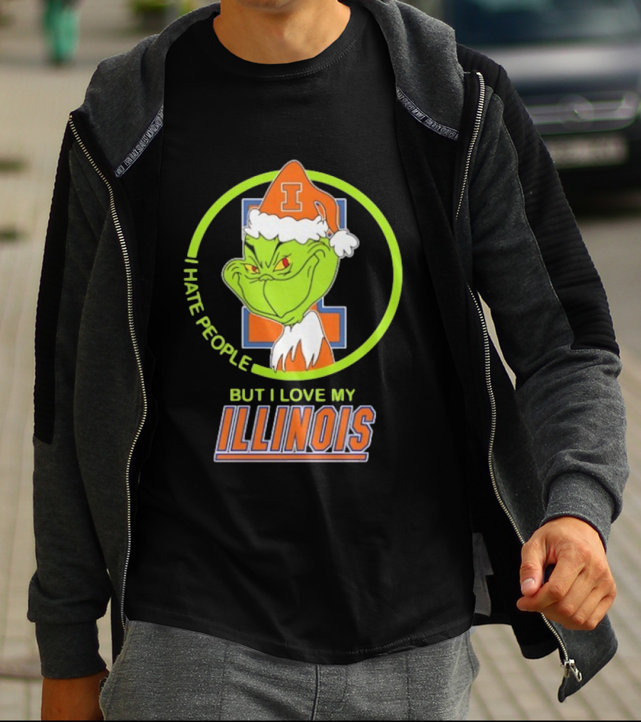 Grinch I Hate People But I Love My Illinois Fighting Illini T-Shirt