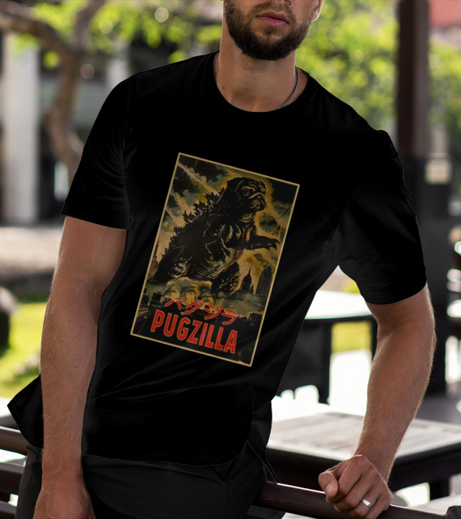 Pugzilla パグジラ Retro Japanese Movie Monster Urban Skyline T-Shirt