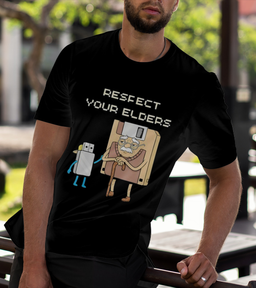 Respect Your Elders Floppy Disk USB Stick Funny Retro Technology Humor T-Shirt