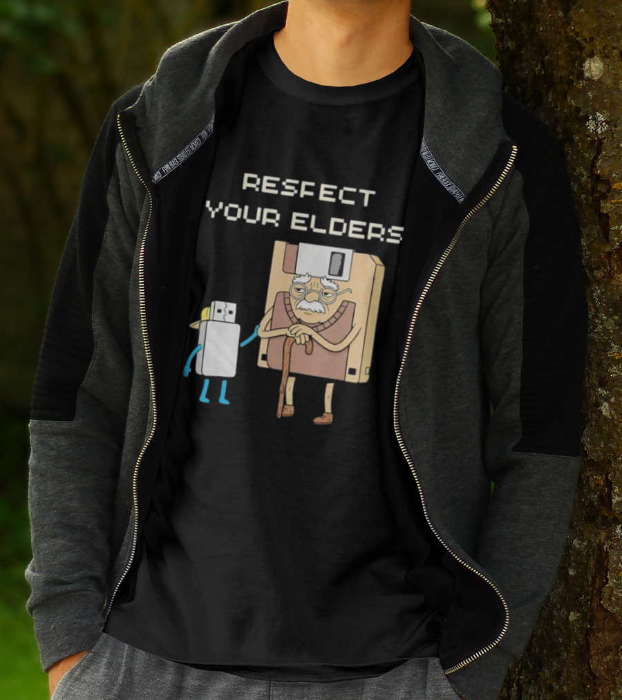 Respect Your Elders Floppy Disk USB Stick Funny Retro Technology Humor T-Shirt