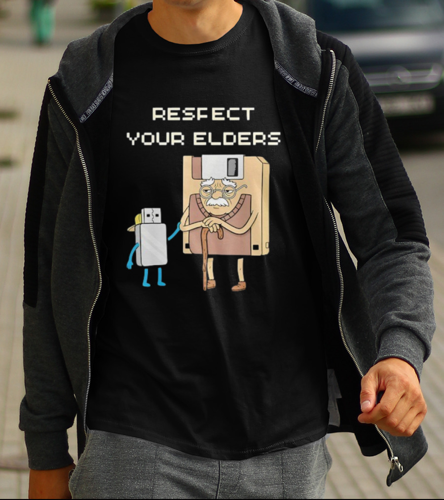 Respect Your Elders Floppy Disk USB Stick Funny Retro Technology Humor T-Shirt