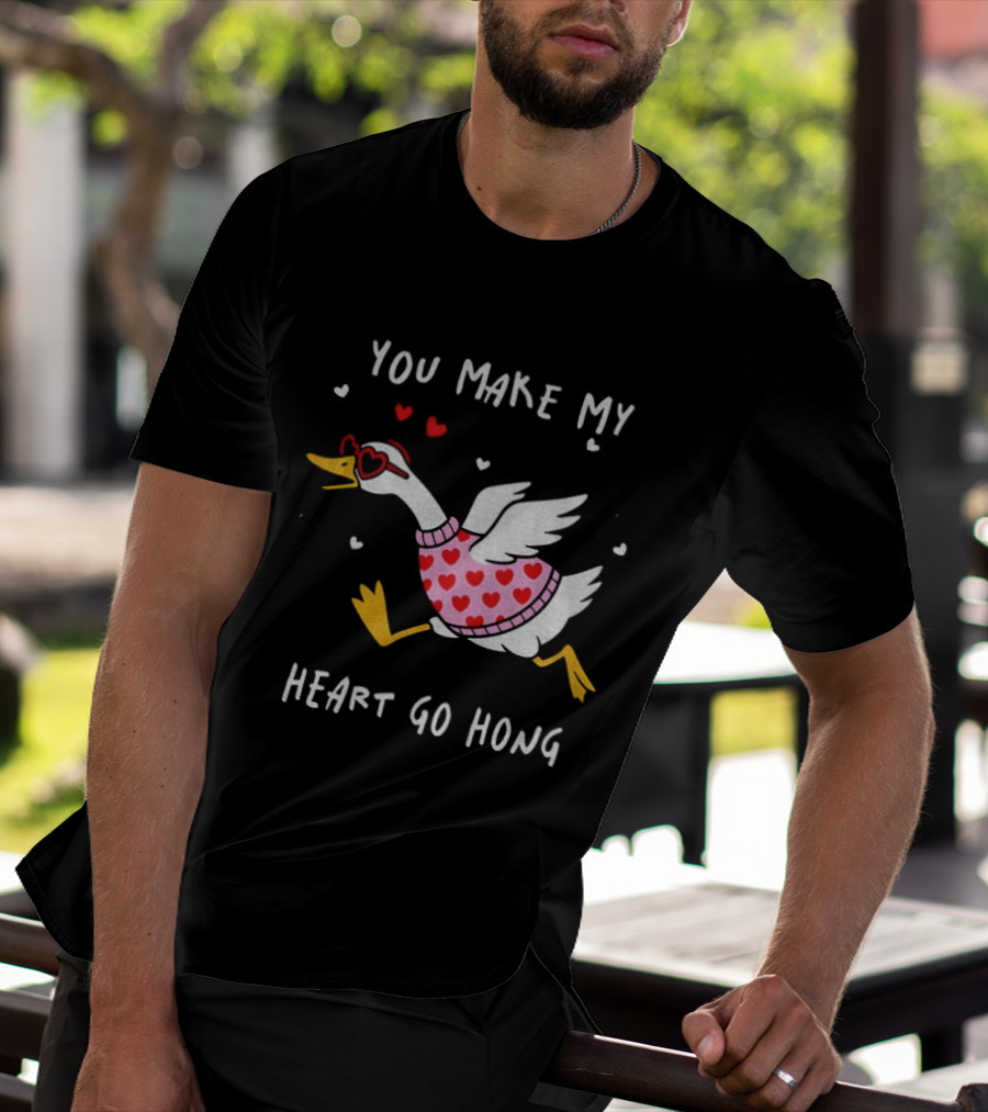 Valentine's Day Heart Go Hong Goose With Sunglasses And Hearts T-Shirt