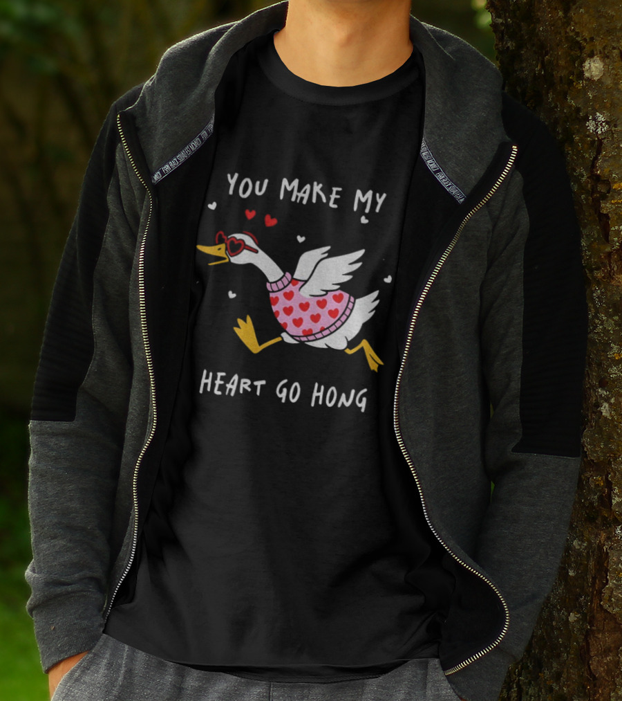 Valentine's Day Heart Go Hong Goose With Sunglasses And Hearts T-Shirt