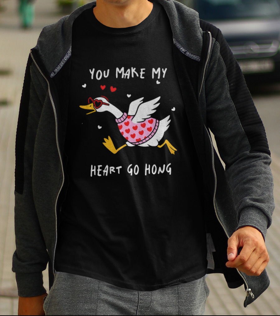 Valentine's Day Heart Go Hong Goose With Sunglasses And Hearts T-Shirt