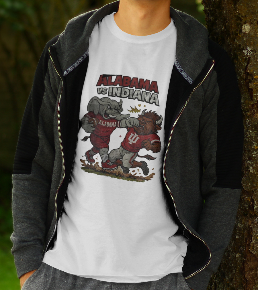 Alabama Vs Indiana Rivalry Football Showdown Cartoon Mashup T-Shirt