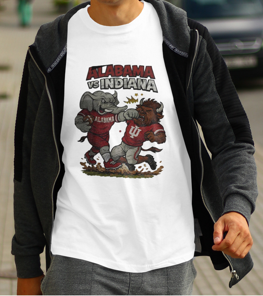 Alabama Vs Indiana Rivalry Football Showdown Cartoon Mashup T-Shirt