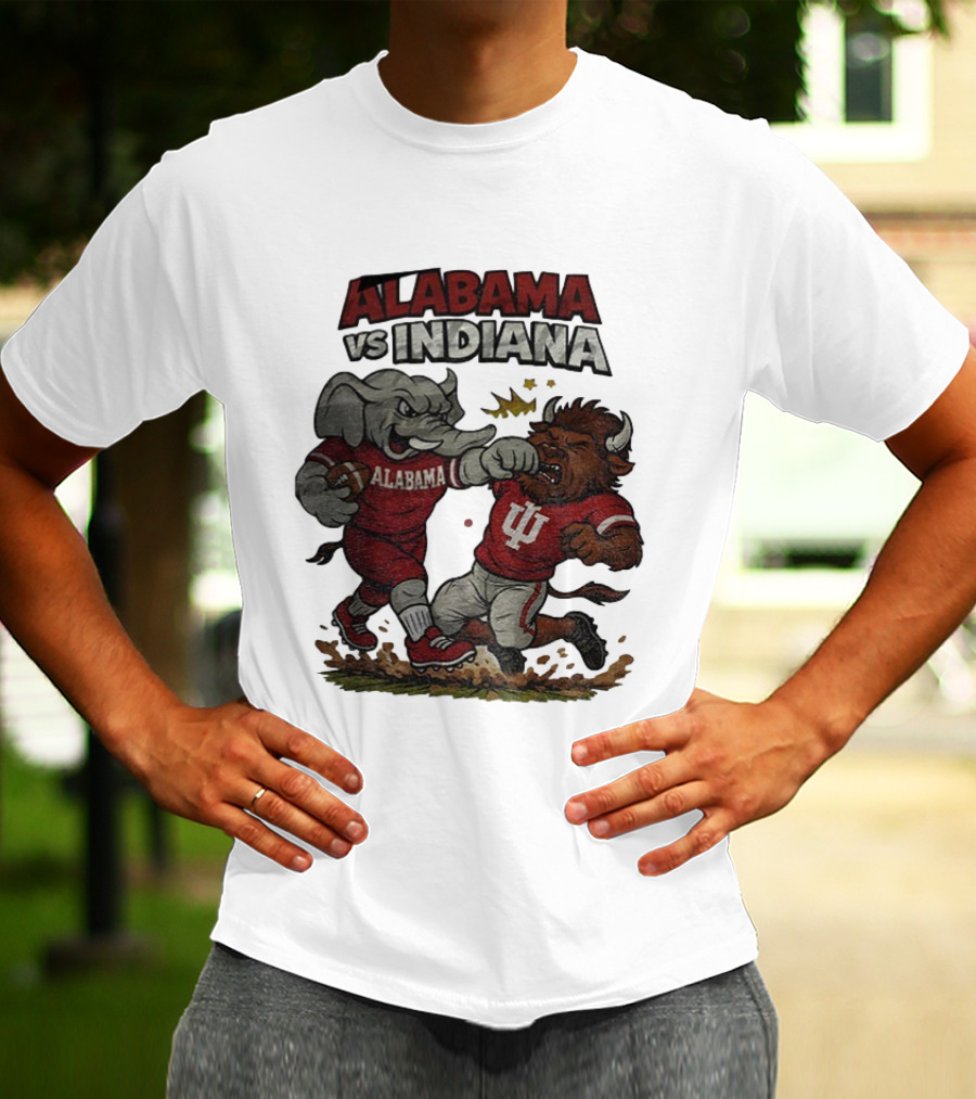 Alabama Vs Indiana Rivalry Football Showdown Cartoon Mashup T-Shirt