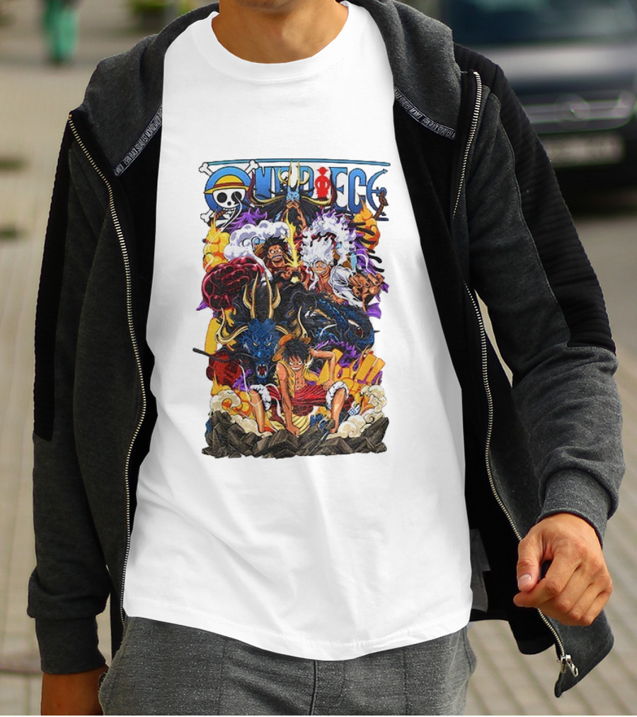 One Piece Anime Luffy Straw Hat Crew Manga Pirate Collage T-Shirt