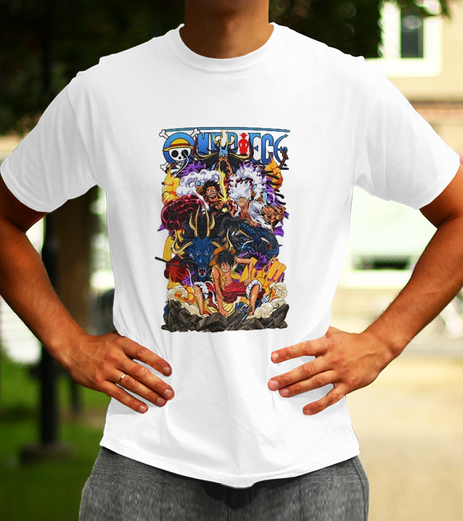 One Piece Anime Luffy Straw Hat Crew Manga Pirate Collage T-Shirt