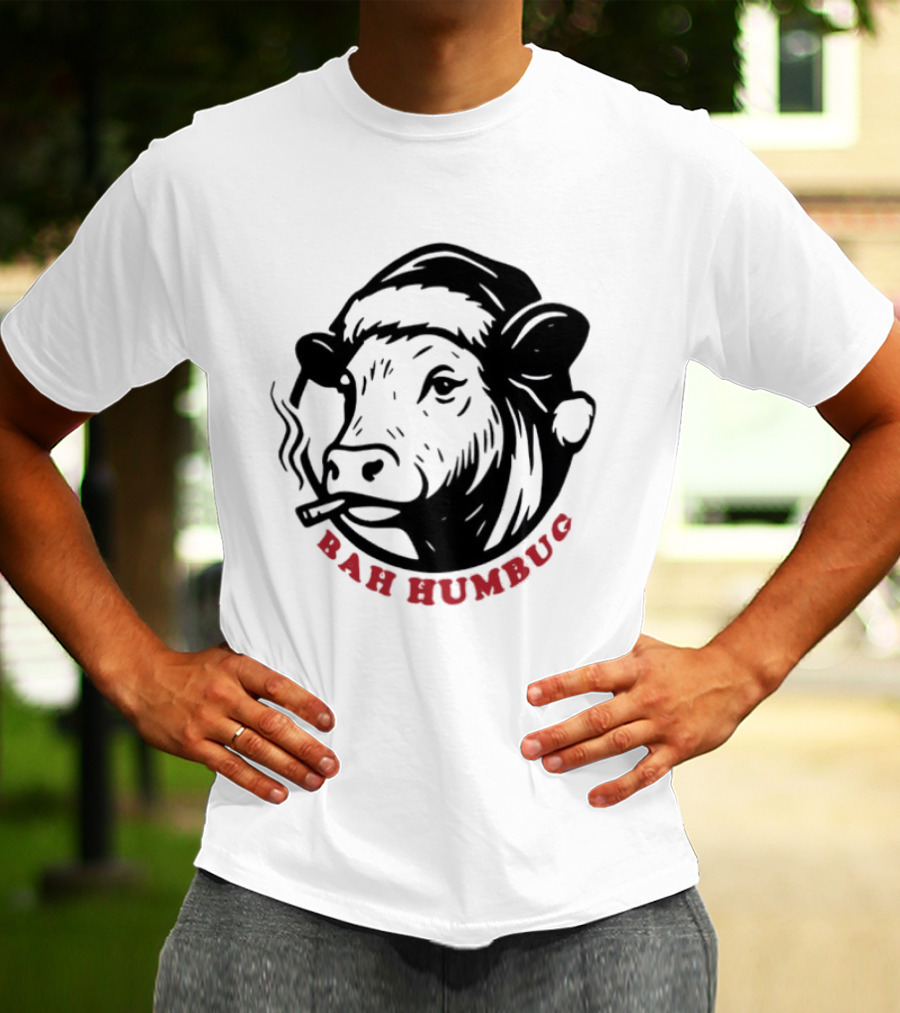 Cow Santa Smoking Bah Humbug Christmas Humor T-Shirt