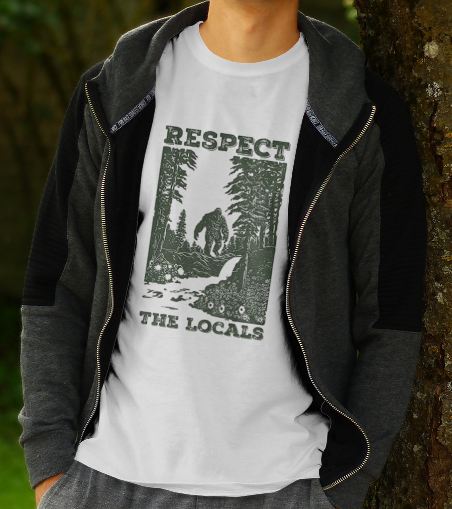 Respect The Locals Bigfoot Forest Scene Camping Adventure T-Shirt