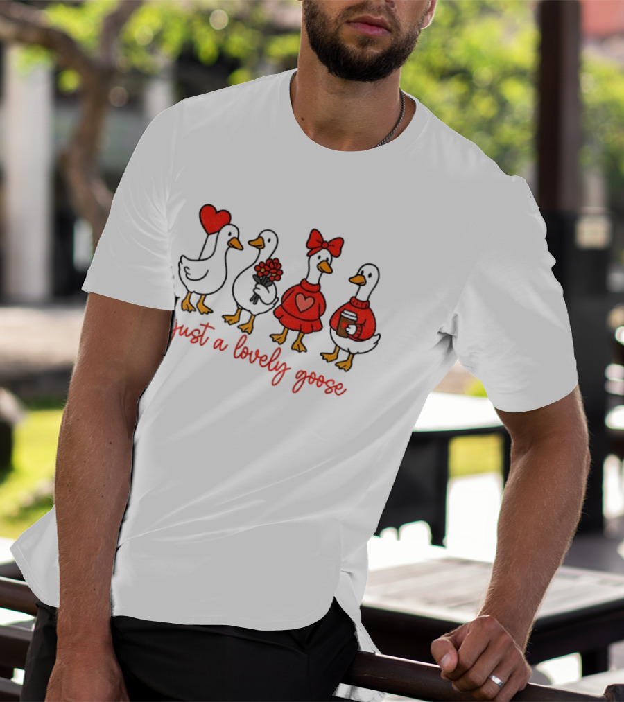 Coquette Valentine Lovely Goose With Heart Bow Flowers Coffee T-Shirt