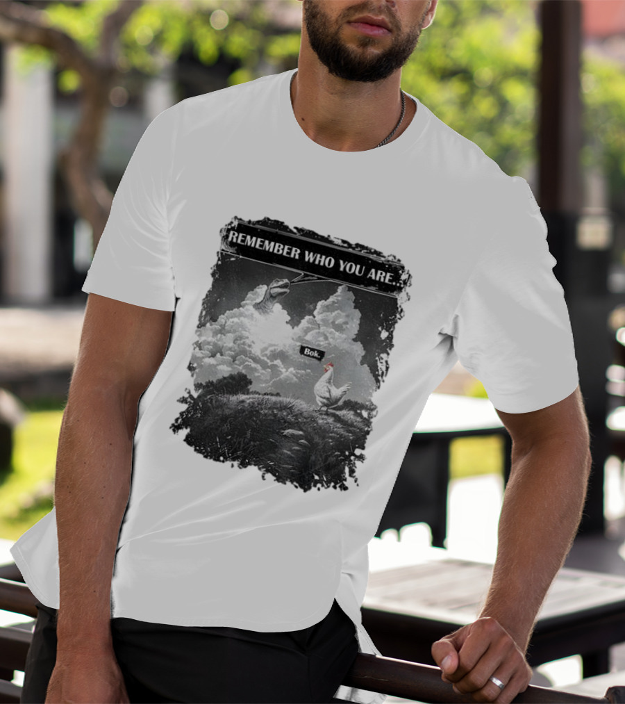 Funny Evolution Dinosaur Clouds Talking Chicken Remember Who You Are Bok T-Shirt