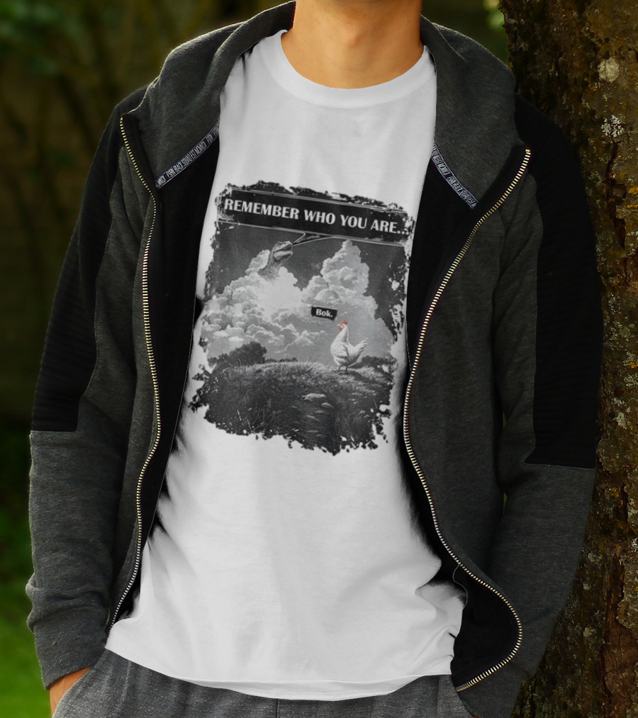 Funny Evolution Dinosaur Clouds Talking Chicken Remember Who You Are Bok T-Shirt