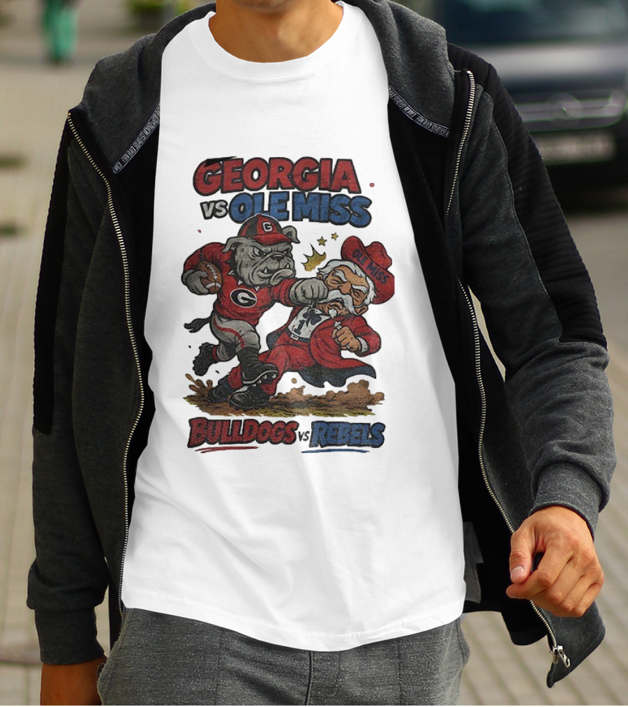 Georgia Vs. Ole Miss Bulldogs Rebels Retro Football Rivalry CFP T-Shirt