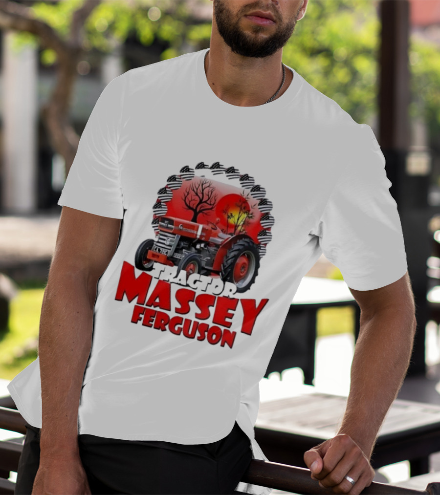 Massey Ferguson Tractor Red Landscapes Sun Trees T-Shirt