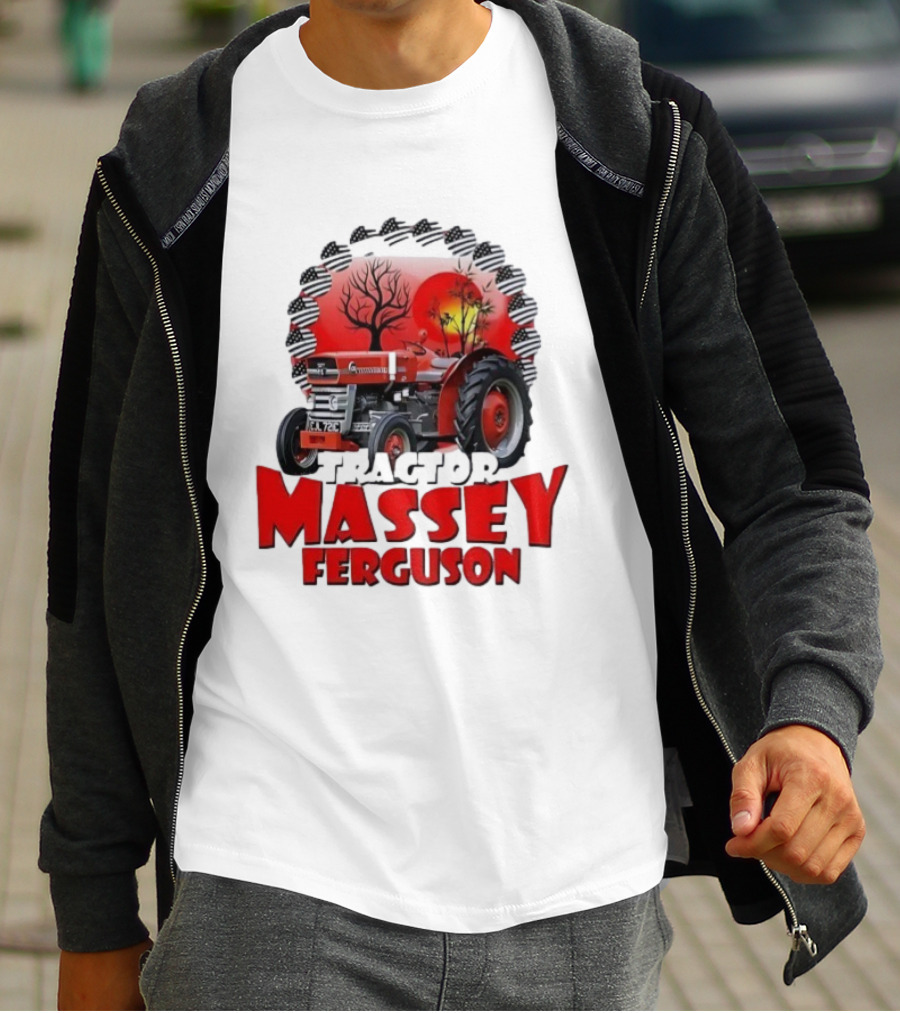 Massey Ferguson Tractor Red Landscapes Sun Trees T-Shirt