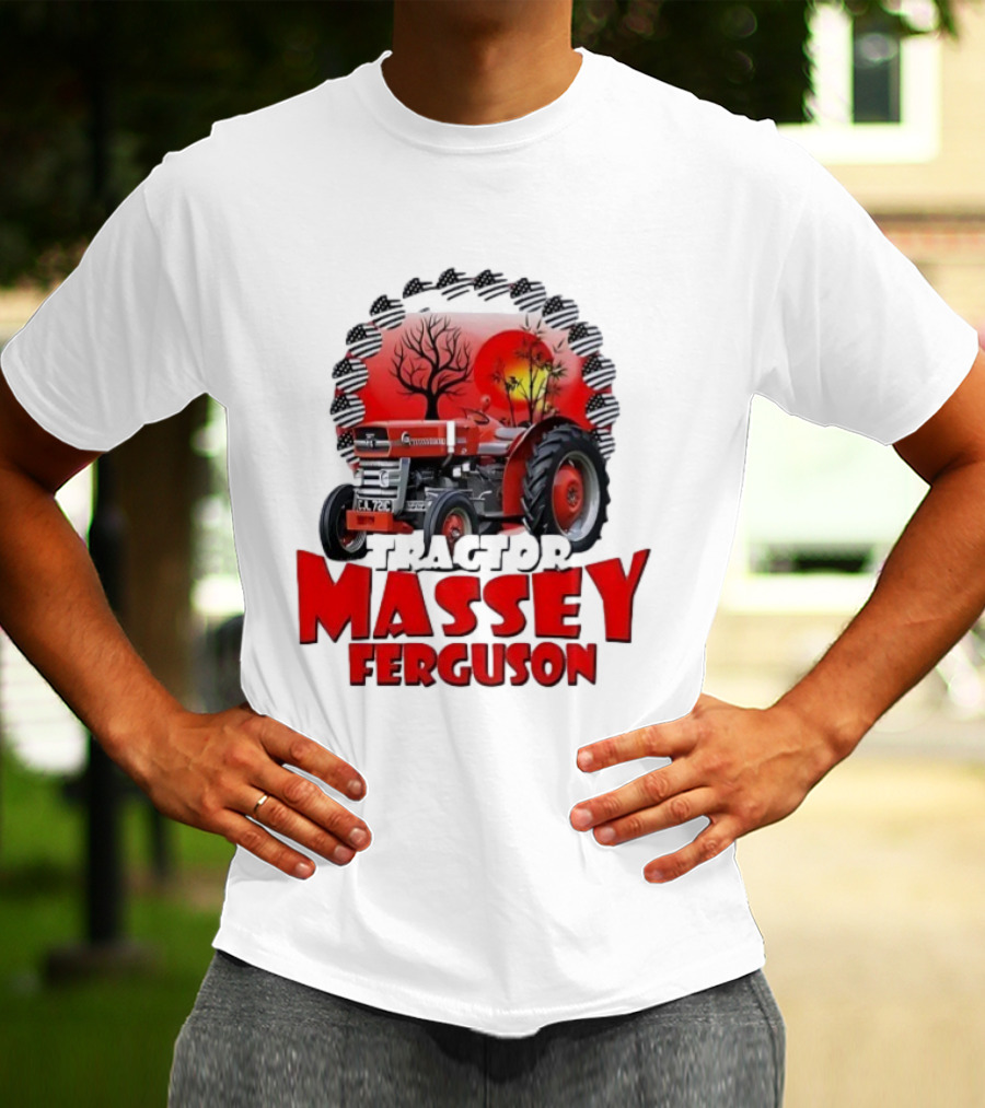 Massey Ferguson Tractor Red Landscapes Sun Trees T-Shirt
