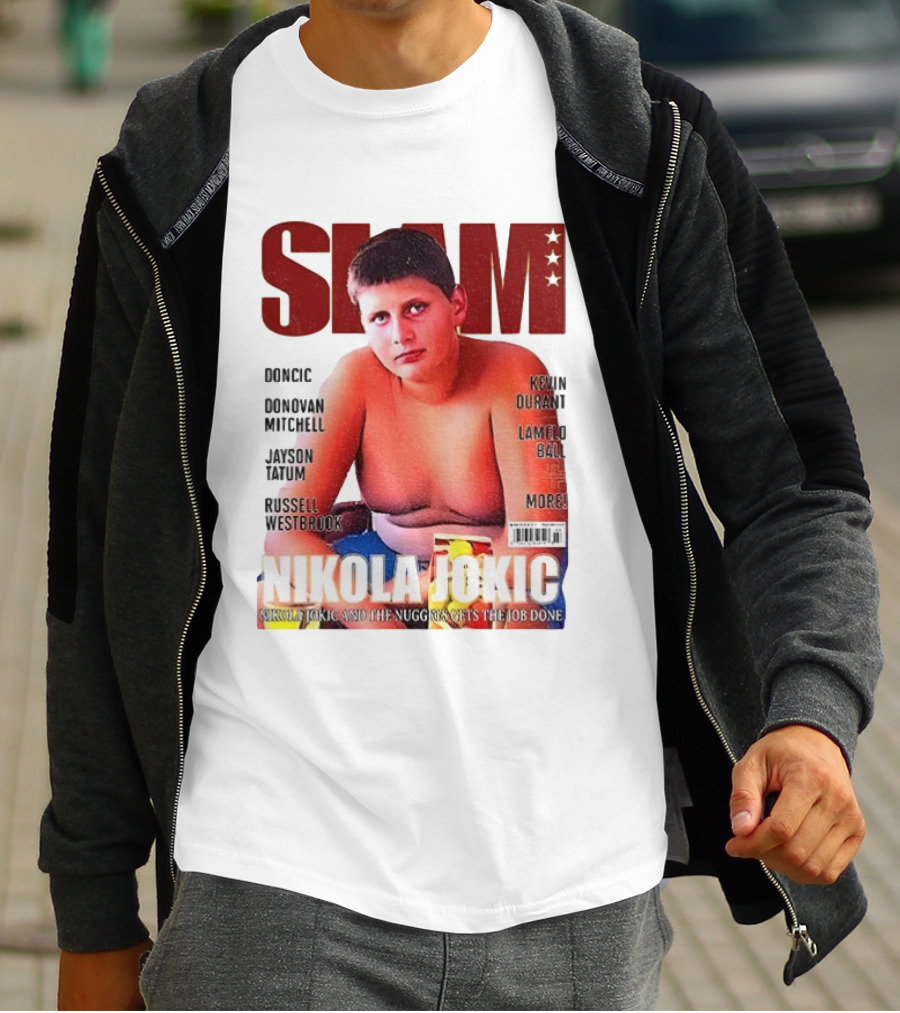 Slam Magazine Nikola Jokic 90s Retro Basketball Nuggets Durant Mitchell Westbrook Tatum Ball T-Shirt